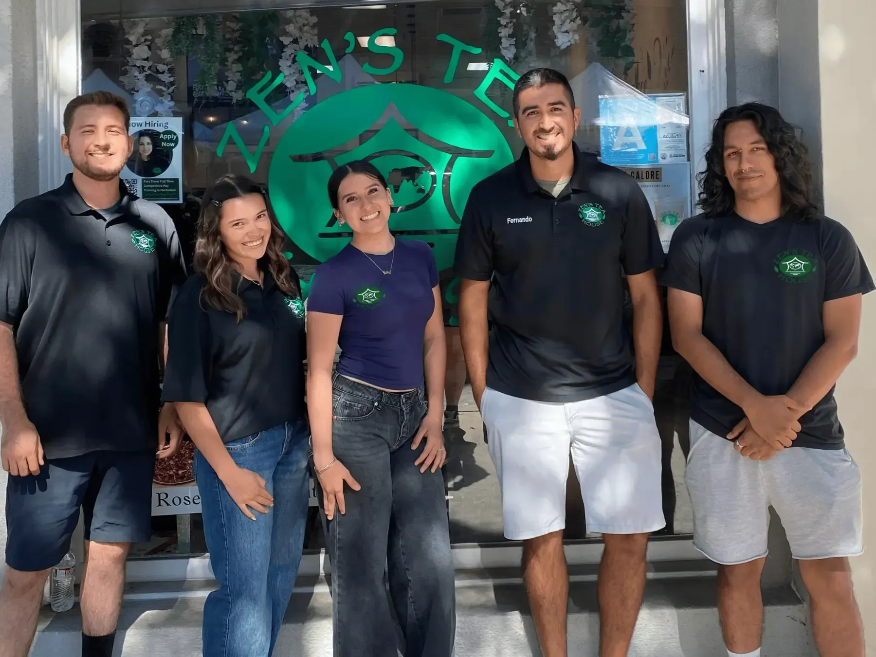 Fernando Lopez with the Zen's Tea House team outside the café